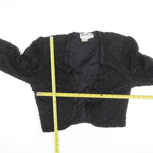 Scala Women’s Black Beaded Cropped Evening Blouse Size M