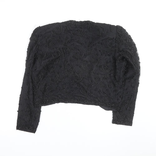 Scala Women’s Black Beaded Cropped Evening Blouse Size M