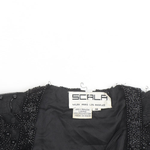Scala Women’s Black Beaded Cropped Evening Blouse Size M