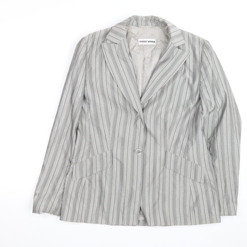 Gerry Weber Women's Grey Striped Cotton Silk Blazer Size 12