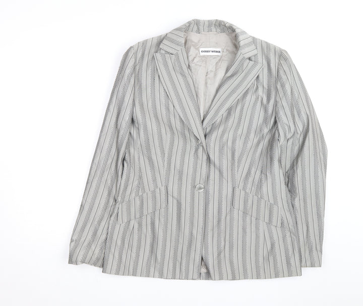 Gerry Weber Women's Grey Striped Cotton Silk Blazer Size 12