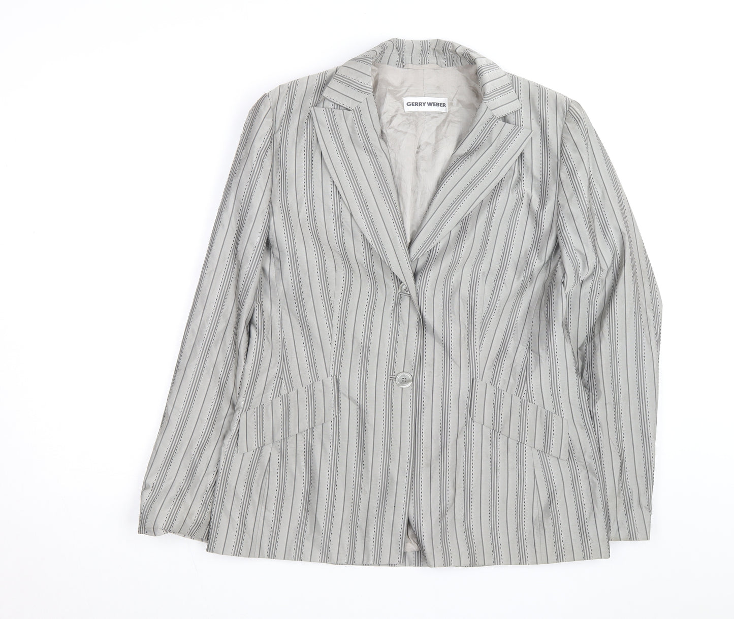Gerry Weber Women's Grey Striped Cotton Silk Blazer Size 12