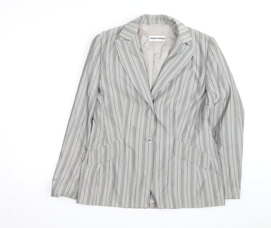 Gerry Weber Women's Grey Striped Cotton Silk Blazer Size 12