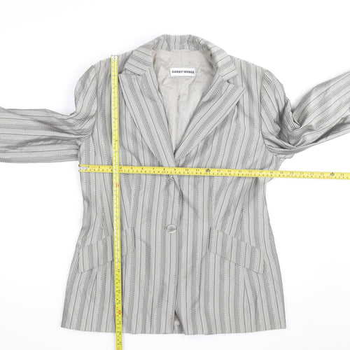 Gerry Weber Women's Grey Striped Cotton Silk Blazer Size 12