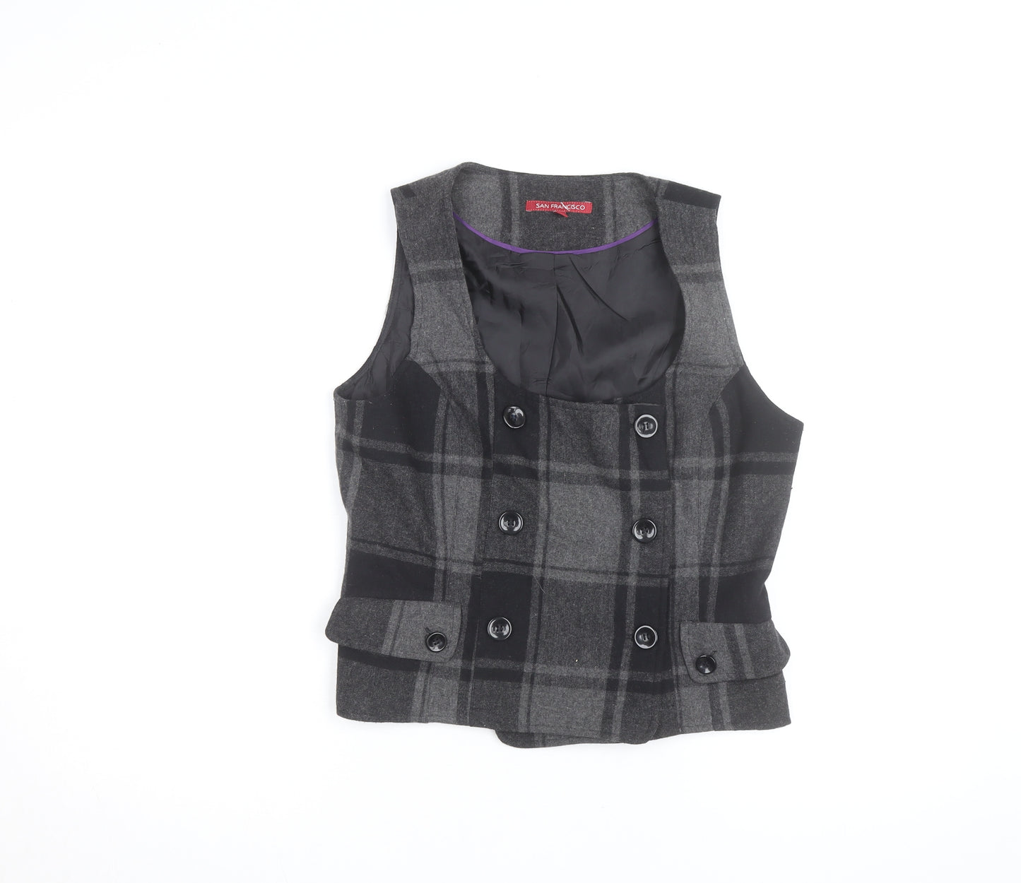 San Francisco Women Grey Check Wool Blend Waistcoat Size 10
