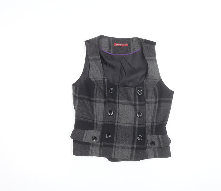 San Francisco Women Grey Check Wool Blend Waistcoat Size 10