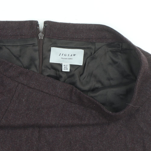 Jigsaw Women Brown Wool Pencil Skirt UK 12 Workwear Knee Length