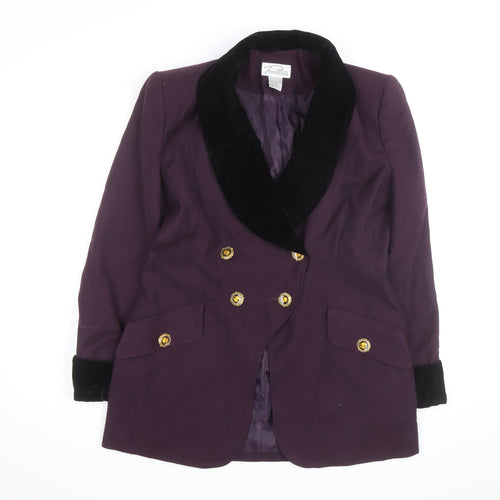 Pursuits Womens Purple Velvet Collar Blazer Jacket Size 12