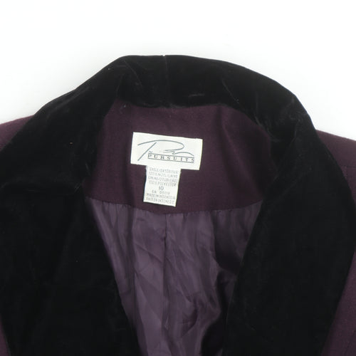 Pursuits Womens Purple Velvet Collar Blazer Jacket Size 12