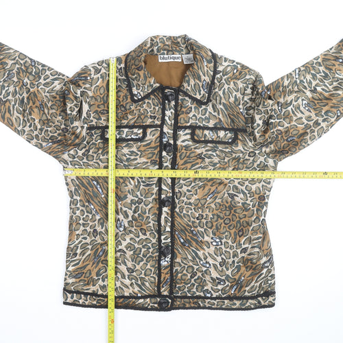 Blutique Women Animal Print Silk Sequin Short Jacket Size S Brown