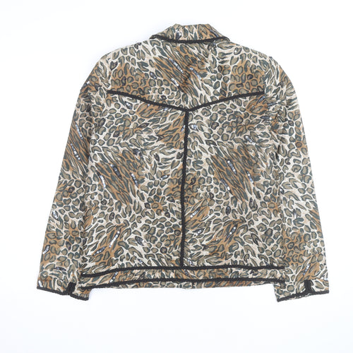 Blutique Women Animal Print Silk Sequin Short Jacket Size S Brown