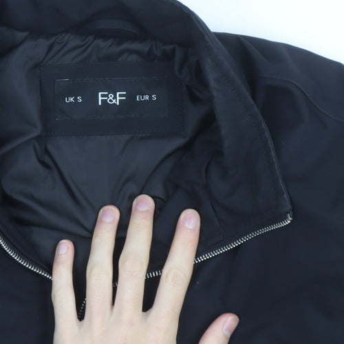 F&F Men's Black Bomber Jacket Size S Full Zip Polyester
