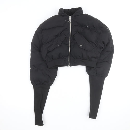 LAPP Womens Black XS Cropped Puffer Jacket with Zip and Pockets