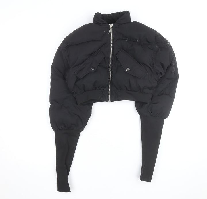 LAPP Womens Black XS Cropped Puffer Jacket with Zip and Pockets