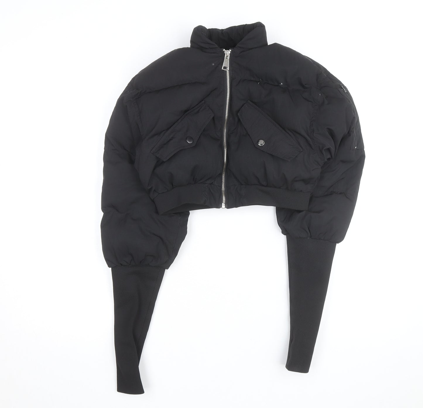 LAPP Womens Black XS Cropped Puffer Jacket with Zip and Pockets
