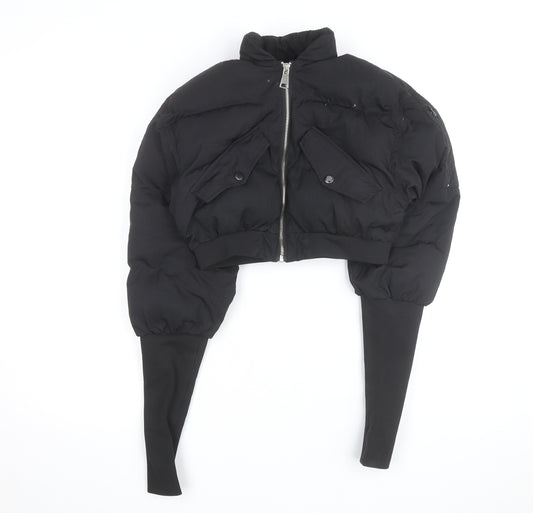 LAPP Womens Black XS Cropped Puffer Jacket with Zip and Pockets