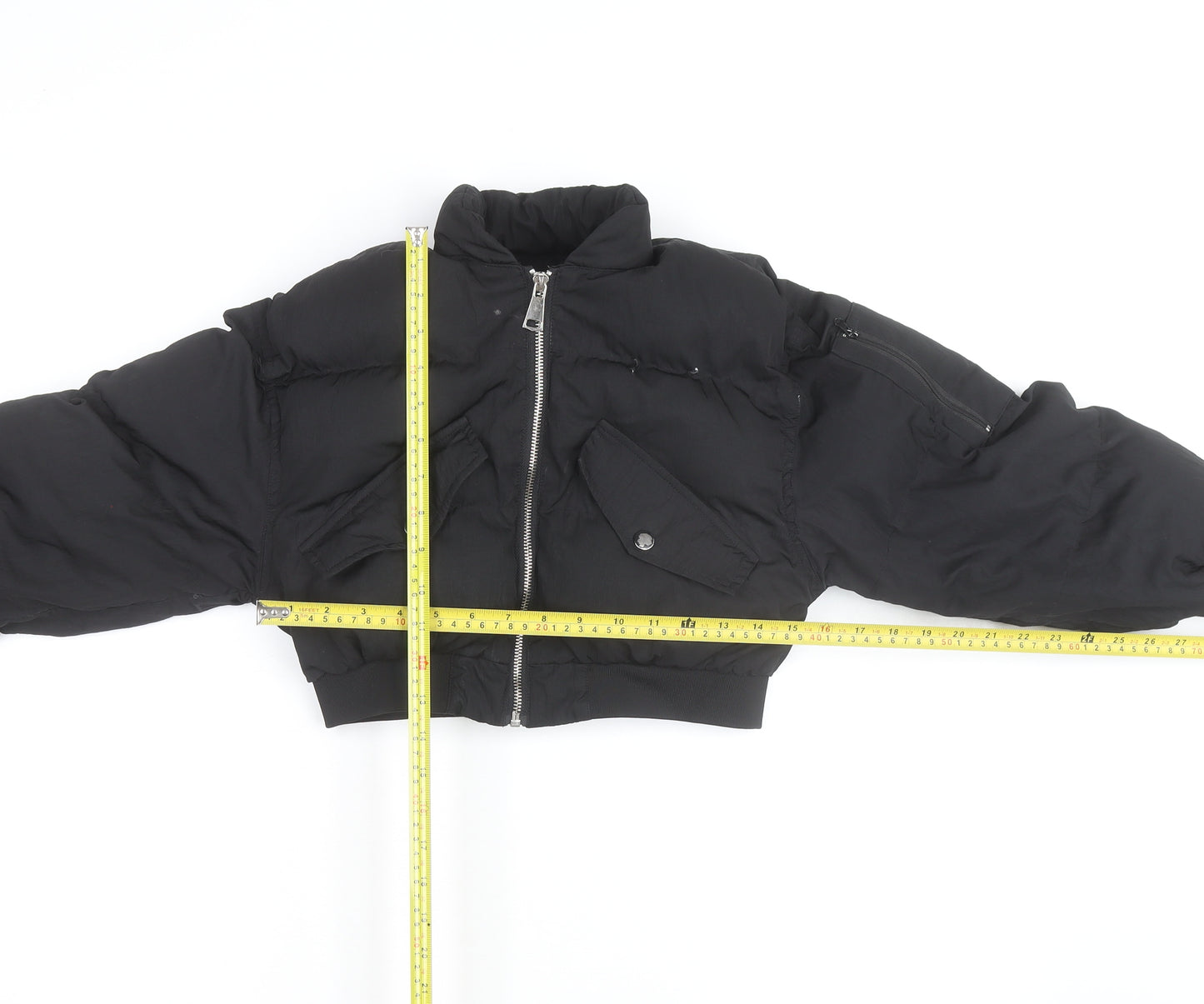 LAPP Womens Black XS Cropped Puffer Jacket with Zip and Pockets
