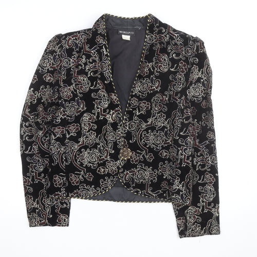 IN GROUP LTD Women's Black Velvet Embroidered Blazer Size 10