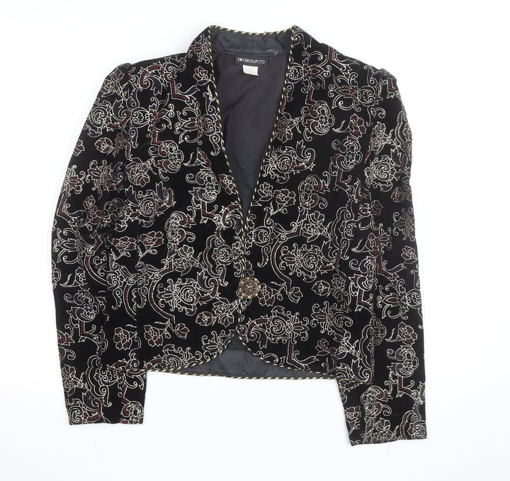 IN GROUP LTD Women's Black Velvet Embroidered Blazer Size 10