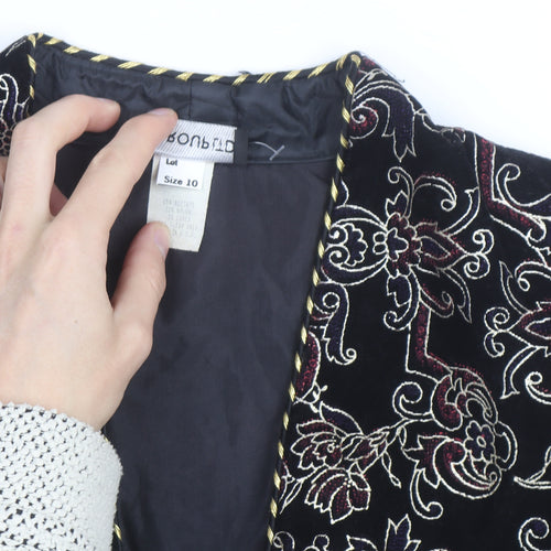 IN GROUP LTD Women's Black Velvet Embroidered Blazer Size 10