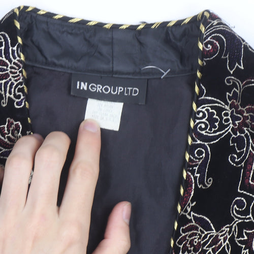 IN GROUP LTD Women's Black Velvet Embroidered Blazer Size 10