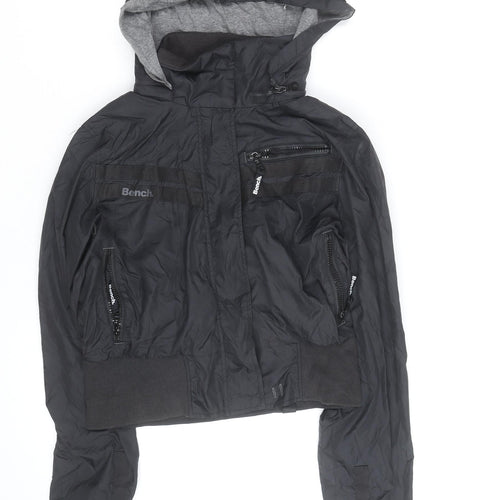 Bench Women's Black Hooded Bomber Jacket Size L Windproof Casual
