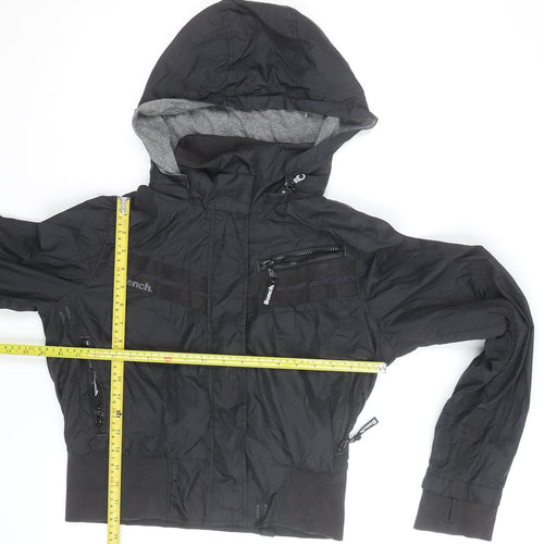 Bench Women's Black Hooded Bomber Jacket Size L Windproof Casual