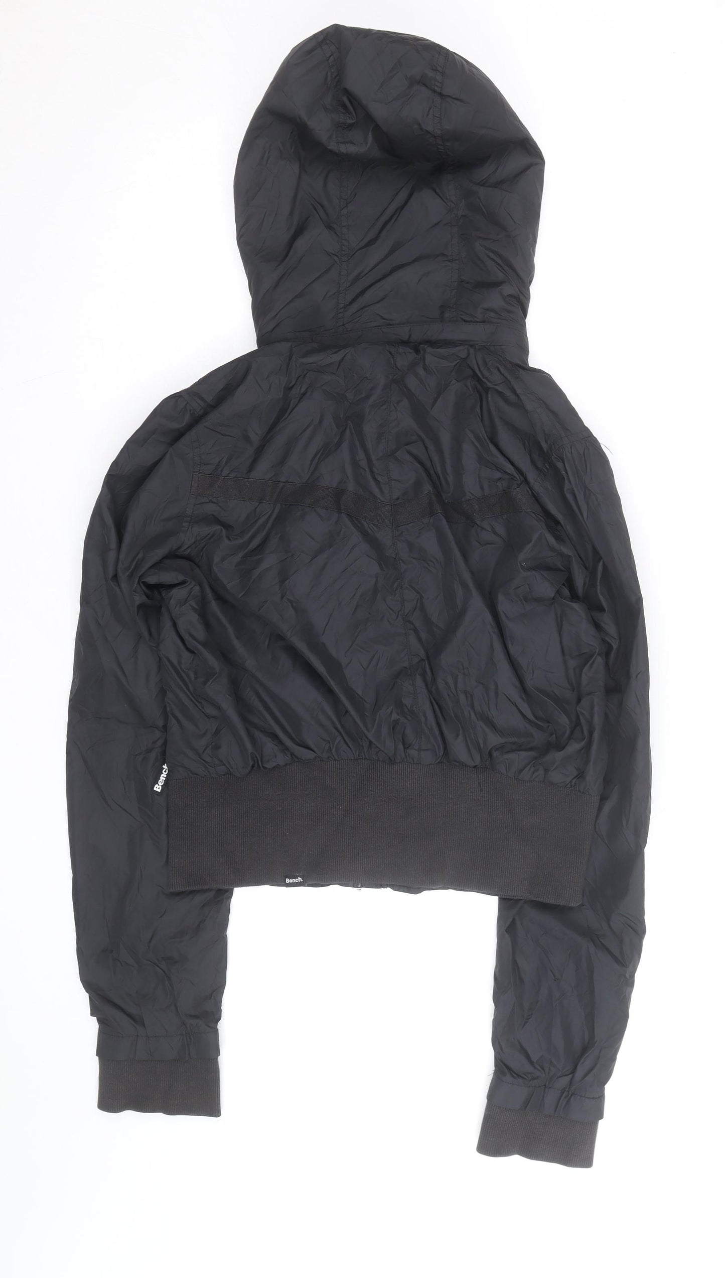Bench Women's Black Hooded Bomber Jacket Size L Windproof Casual