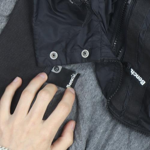Bench Women's Black Hooded Bomber Jacket Size L Windproof Casual