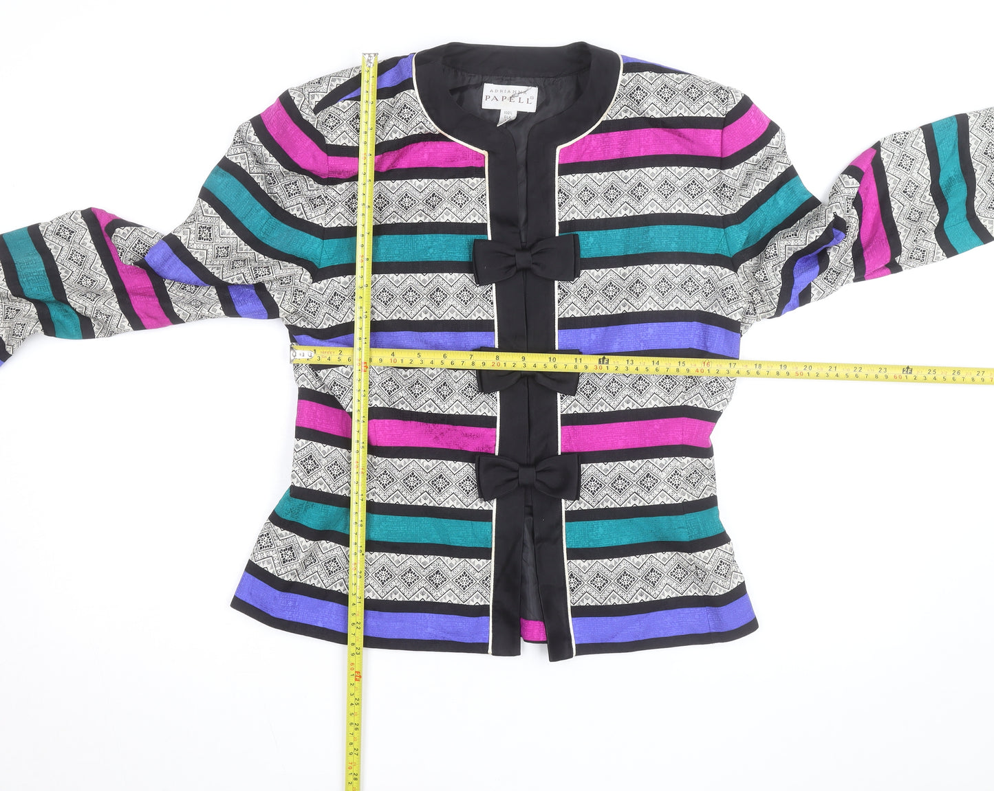 Adrianna Papell Women's Multicoloured Silk Bow Kimono Blouse Size 10