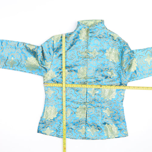 TANG YI Women's Blue Satin Floral Kimono Blouse Size S