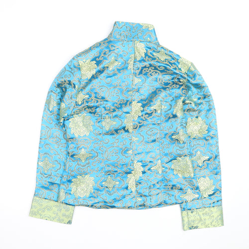 TANG YI Women's Blue Satin Floral Kimono Blouse Size S