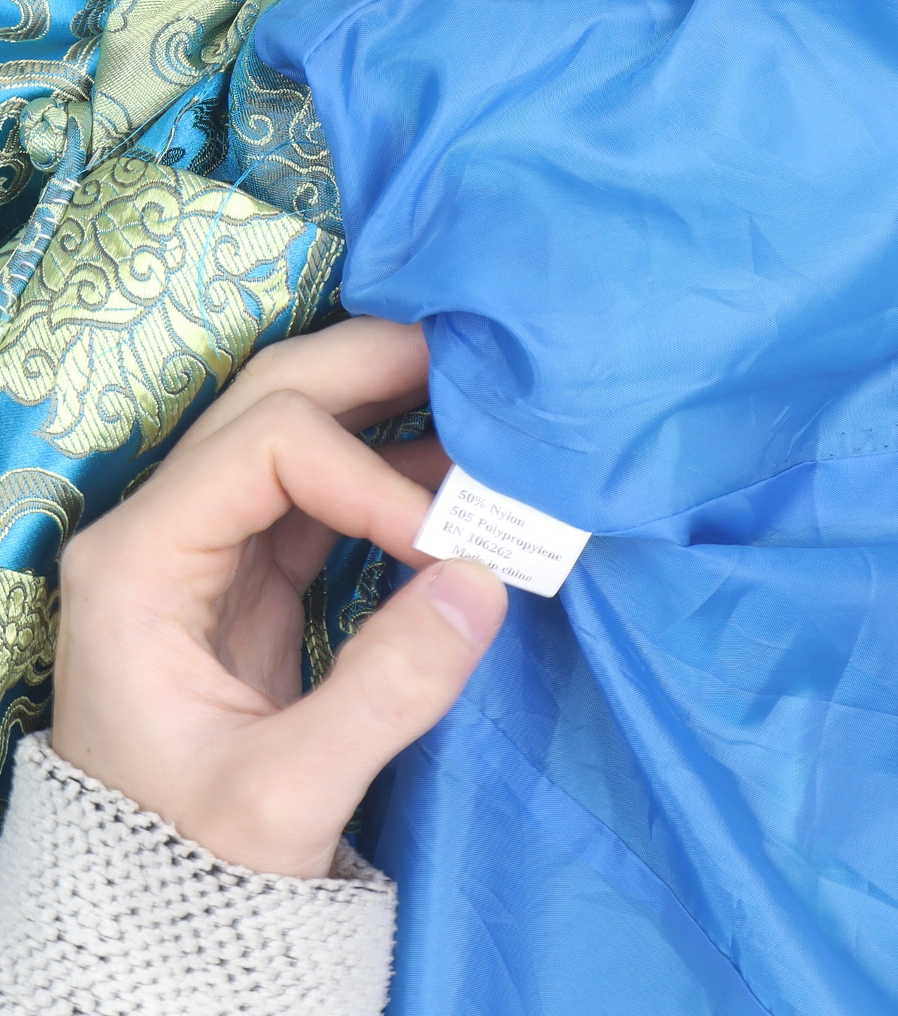 TANG YI Women's Blue Satin Floral Kimono Blouse Size S