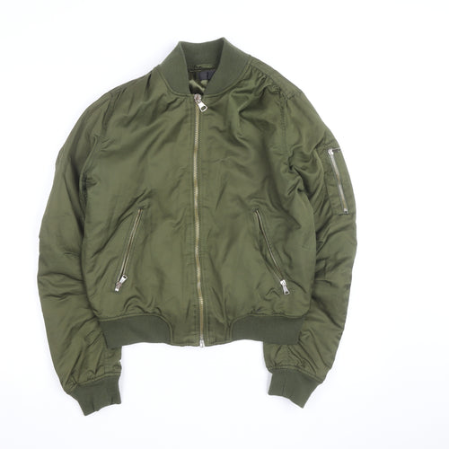 Topshop Women’s Green Bomber Jacket Size 12 Cropped Zip Pockets