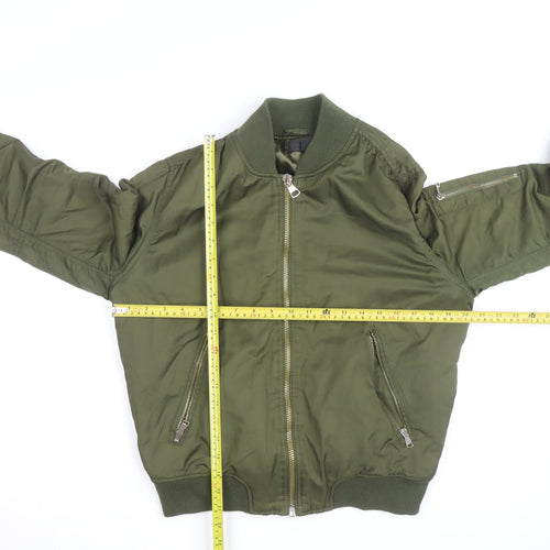 Topshop Women’s Green Bomber Jacket Size 12 Cropped Zip Pockets