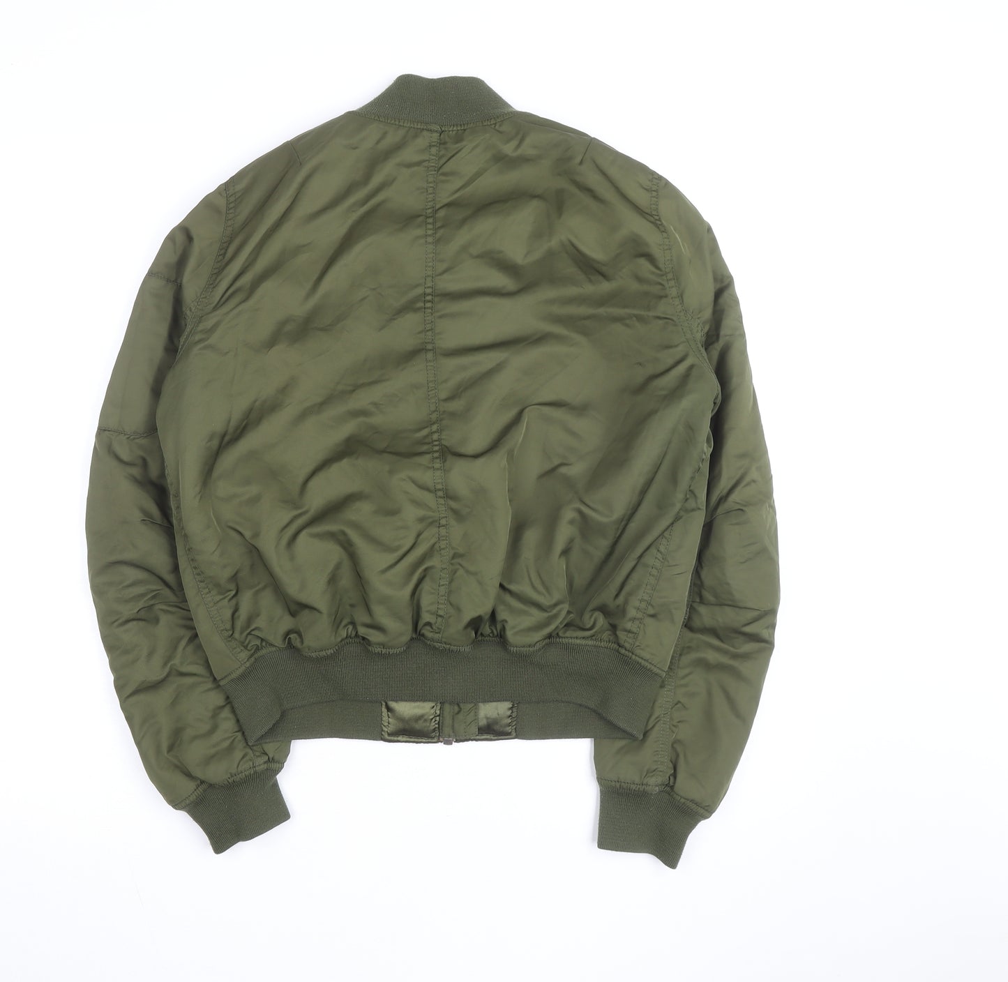Topshop Women’s Green Bomber Jacket Size 12 Cropped Zip Pockets