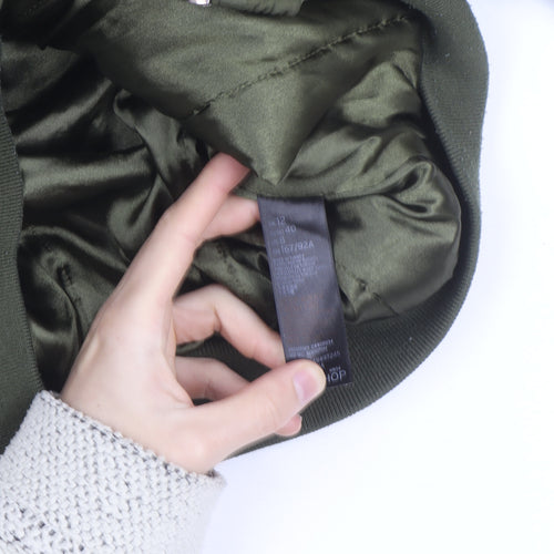 Topshop Women’s Green Bomber Jacket Size 12 Cropped Zip Pockets