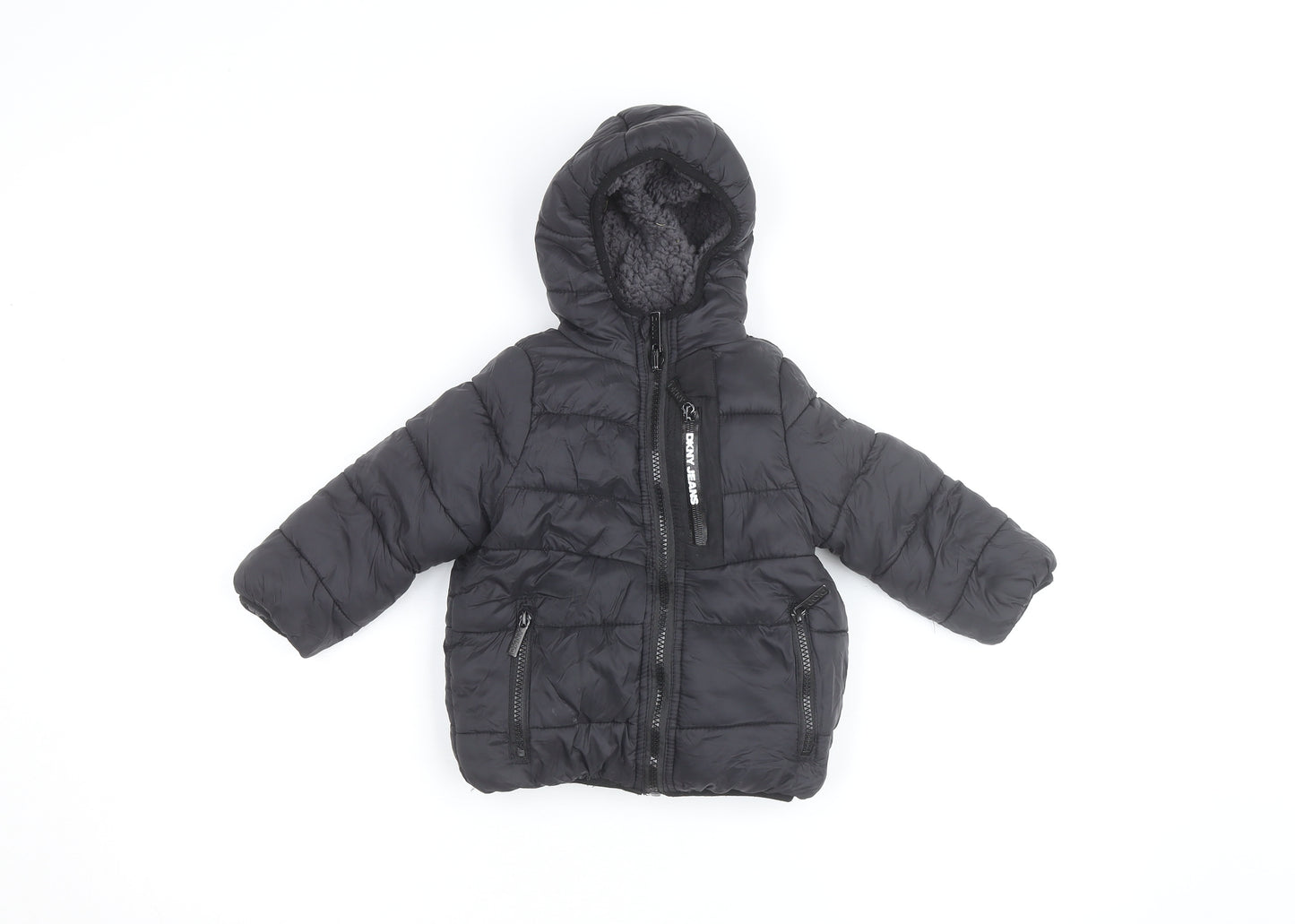 DKNY Jeans Boys Black Hooded Puffer Jacket 2 Years Winter Coat