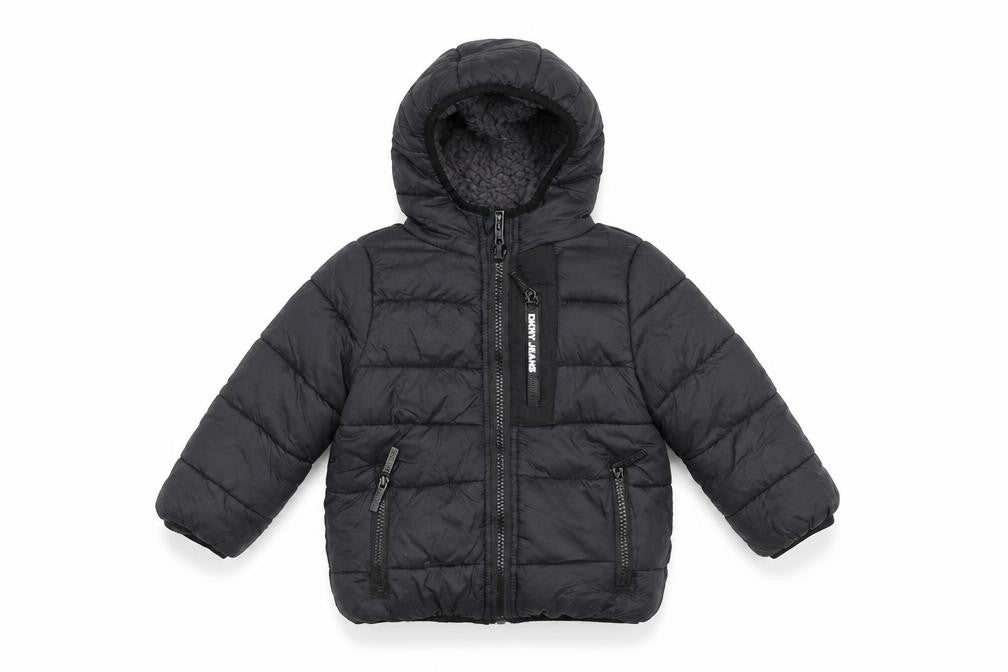 DKNY Jeans Boys Black Hooded Puffer Jacket 2 Years Winter Coat