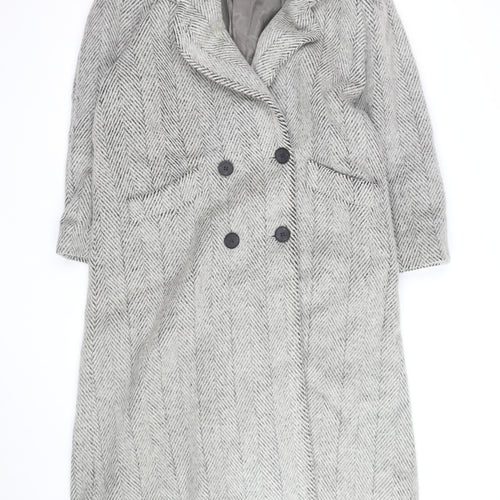 Concept II Women's Grey Wool Herringbone Long Overcoat Size 8