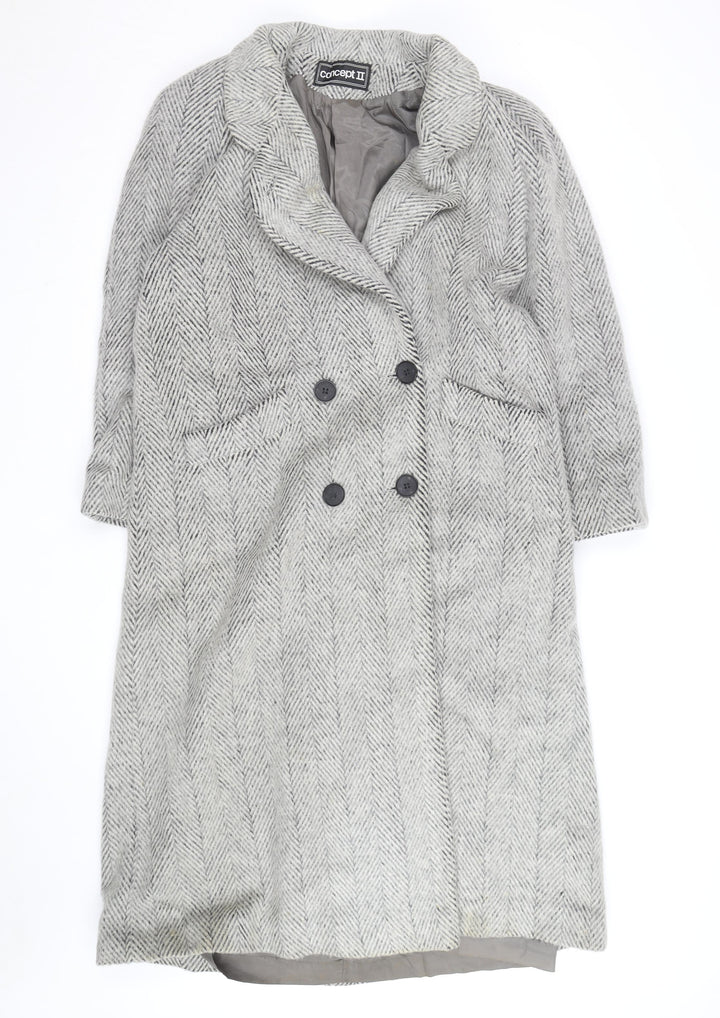 Concept II Women's Grey Wool Herringbone Long Overcoat Size 8