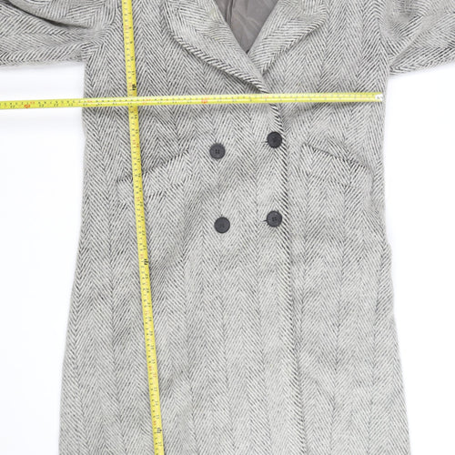 Concept II Women's Grey Wool Herringbone Long Overcoat Size 8