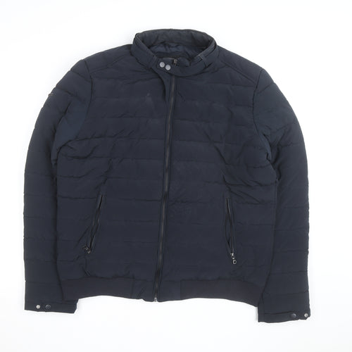 Superdry Men's Blue XL Puffer Jacket Stand-Up Collar Winter Coat