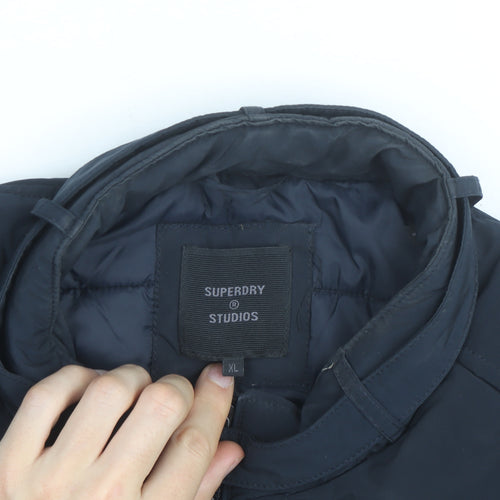 Superdry Men's Blue XL Puffer Jacket Stand-Up Collar Winter Coat