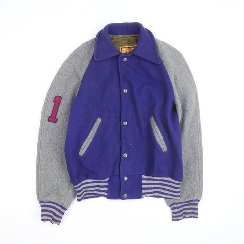 Athletes Wear Mens Purple Grey Varsity Jacket Wool Size M