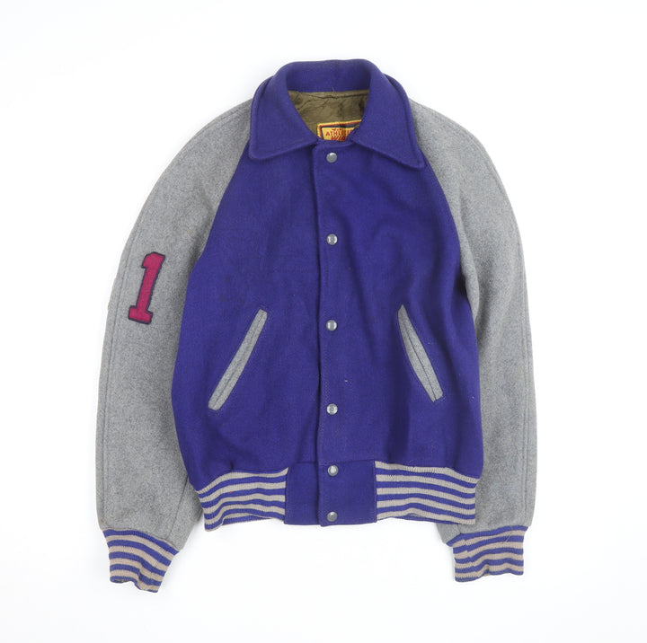 Athletes Wear Mens Purple Grey Varsity Jacket Wool Size M