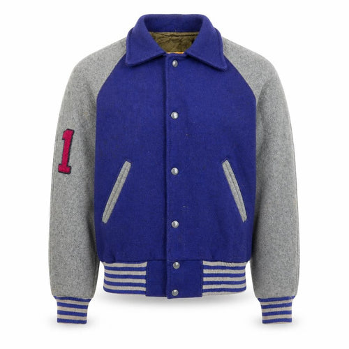 Athletes Wear Mens Purple Grey Varsity Jacket Wool Size M