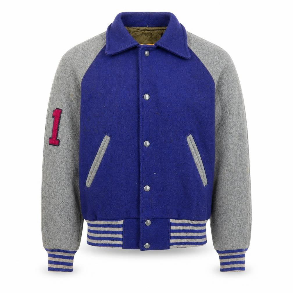 Athletes Wear Mens Purple Grey Varsity Jacket Wool Size M