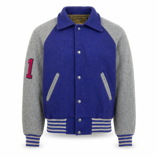Athletes Wear Mens Purple Grey Varsity Jacket Wool Size M