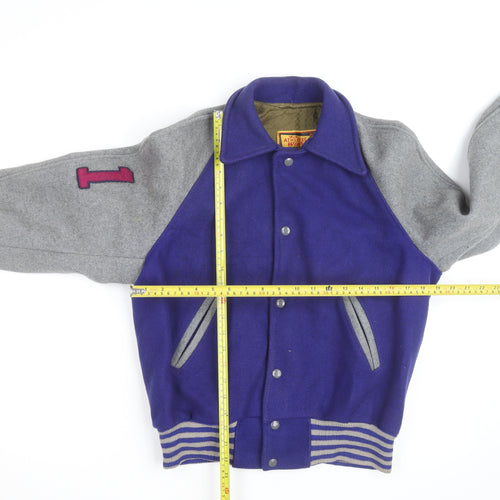 Athletes Wear Mens Purple Grey Varsity Jacket Wool Size M